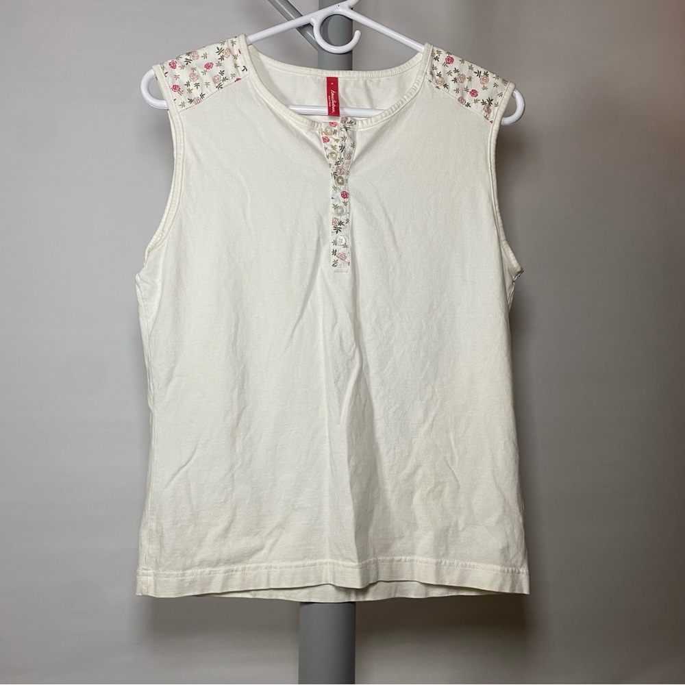 Floral Accent Sleeveless Top - Cream